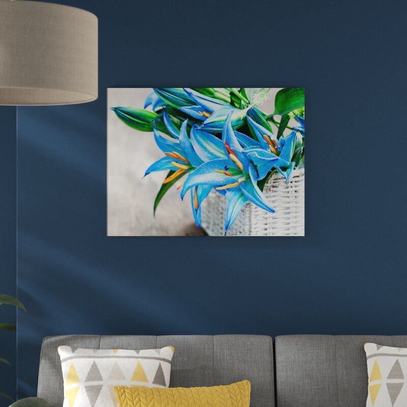 East Urban Home Beautiful Blue Flowers In A Basket Wall Art On Canvas Wayfair Co Uk