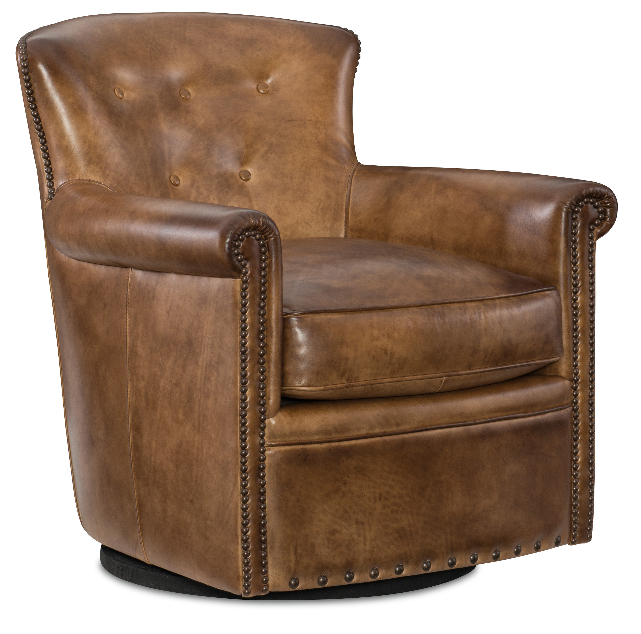 Hooker Furniture Jacob 29 Wide Tufted Genuine Leather Top Grain Leather Swivel Club Chair Reviews Wayfair