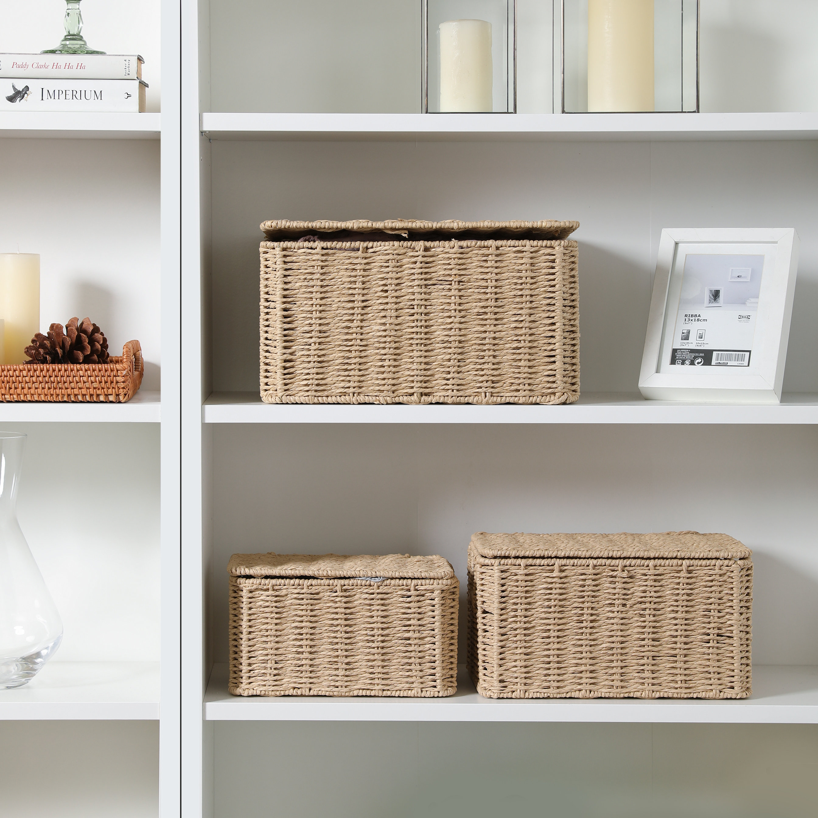 Dovecove Handmade Paper Rope Woven Baskets With Lids, Multipurpose