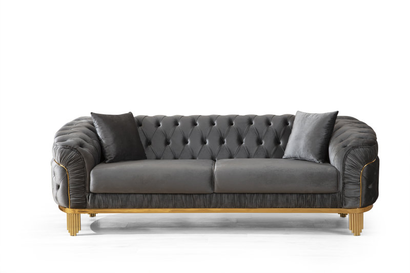Valorie 92'' Velvet Sofa Fabric: Gray Velvet