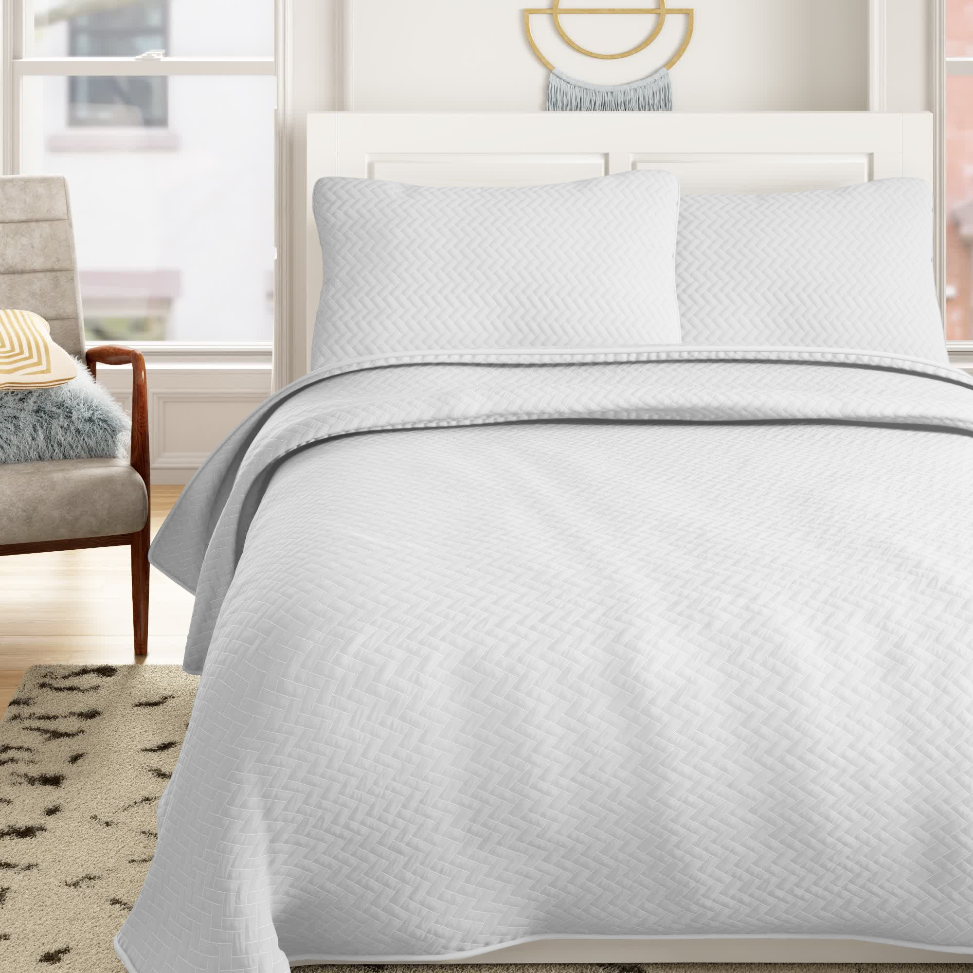 Sunflower Mandala Design Print Details about   White Quilted Bedspread & Pillow Shams Set 