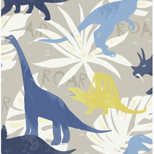 Blue Dinosaur Themed Wallpaper You Ll Love In 2021 Wayfair Dinosaurs wallpaper childrens room nursery blue grey yellow white. blue dinosaur themed wallpaper you ll