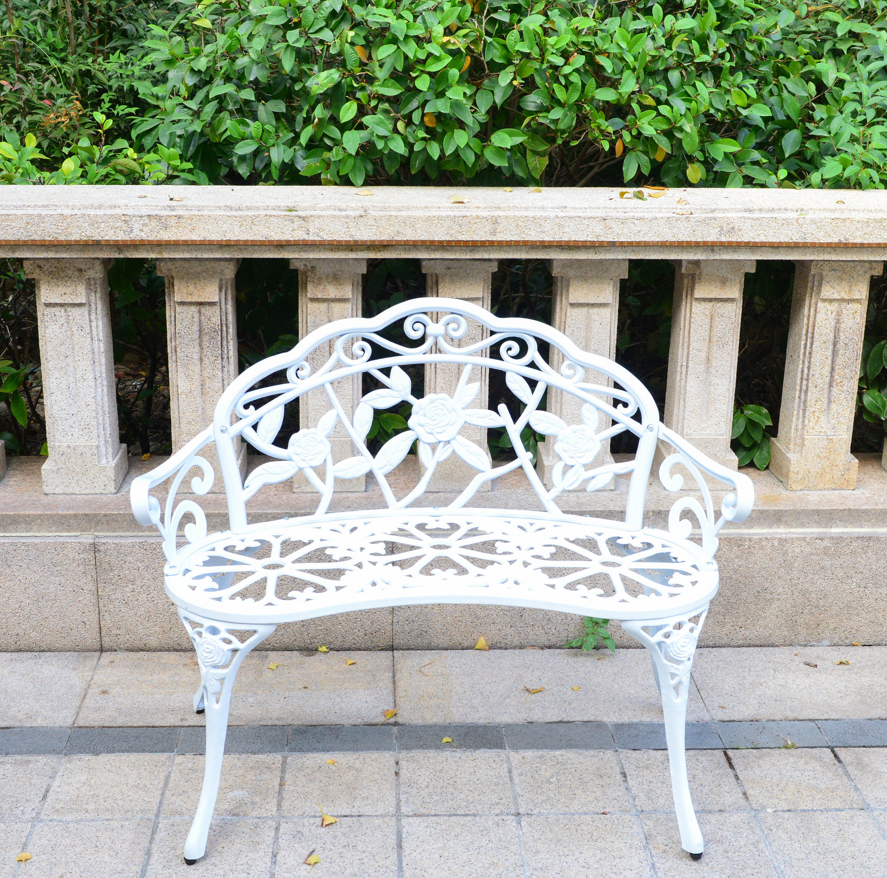 August Grove Outdoor Bench Cast Aluminum Front Porch Benches