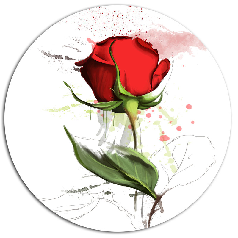 Designart Red Rose Hand Drawn Illustration Oil Painting Print On