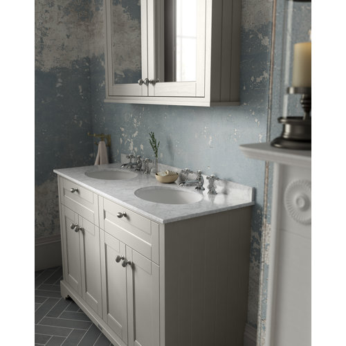 Park Lane Worcester Timeless Sand Floor Standing Vanity Unit & 3 Tap Hole Basins Grey Marble 1200mm