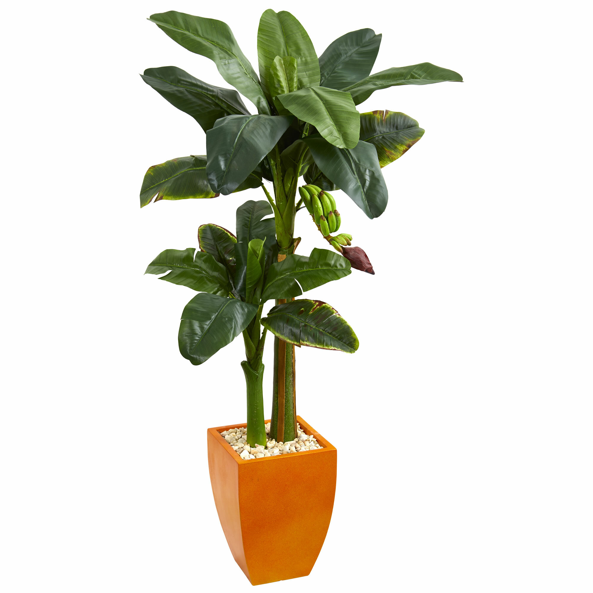 Bayou Breeze Double Stalk Artificial Banana Leaf Tree In Planter Floral Decor Home Garden Worldenergy Ae