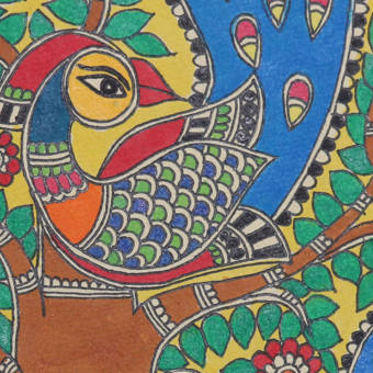 World Menagerie Canvas Water World Madhubani Painting Wall Hanging