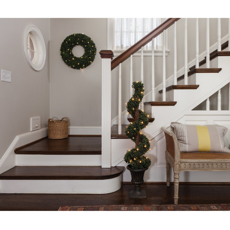 The Holiday Aisle Potted Spiral Tree Boxwood Floor Topiary In Urn