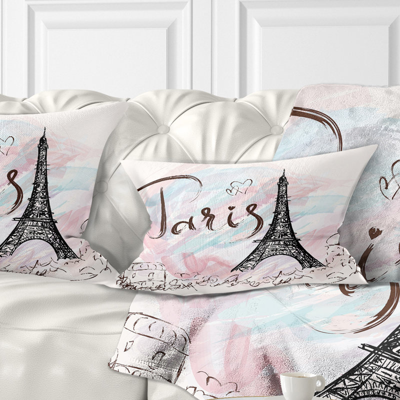 East Urban Home Abstract Cityscape Illustration With Paris Eiffel Tower Lumbar Pillow Wayfair