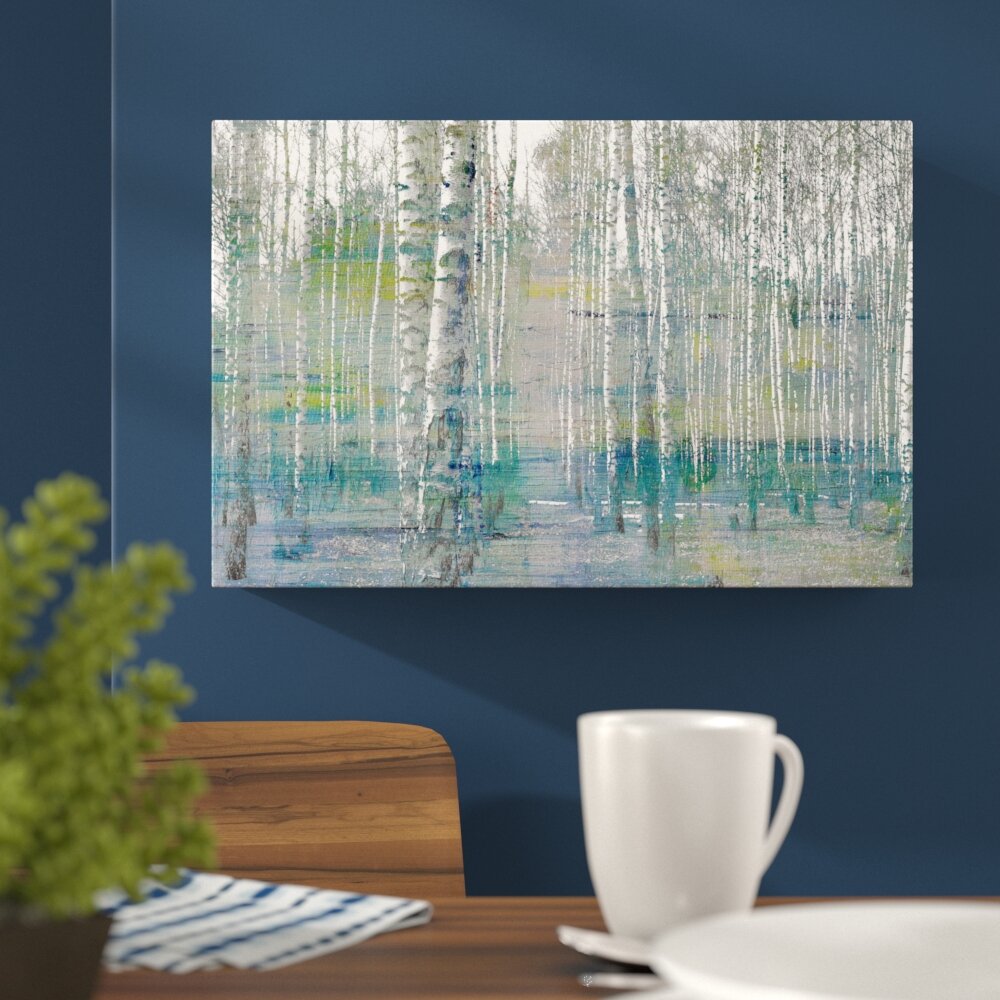 'Teal Tree Forest' by Parvez Taj Graphic Art Print on Wrapped Canvas blue,gray