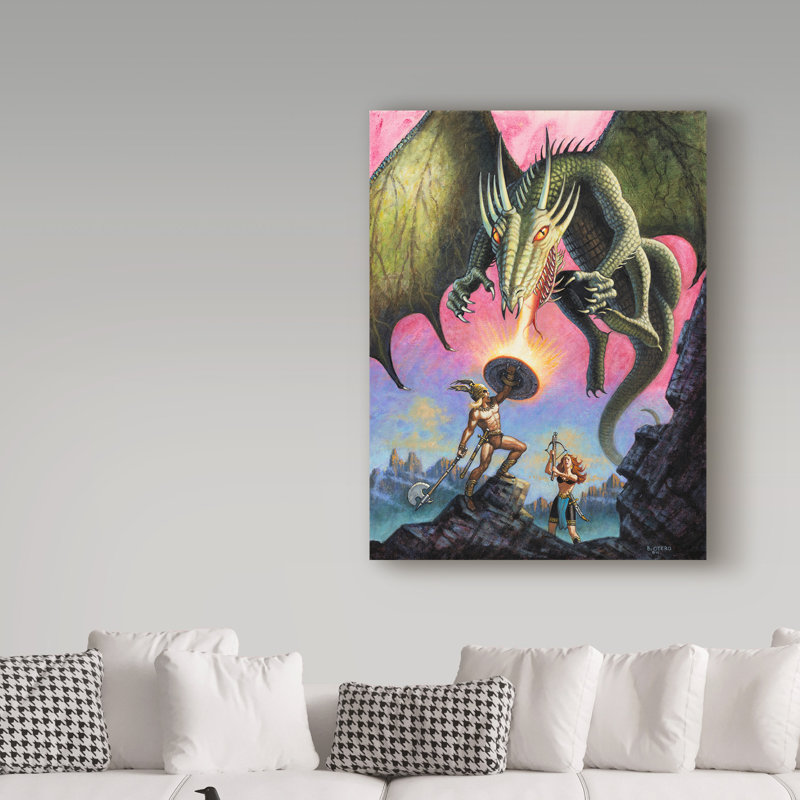 Ebern Designs Attack Of The Fire Drake Acrylic Painting Print On
