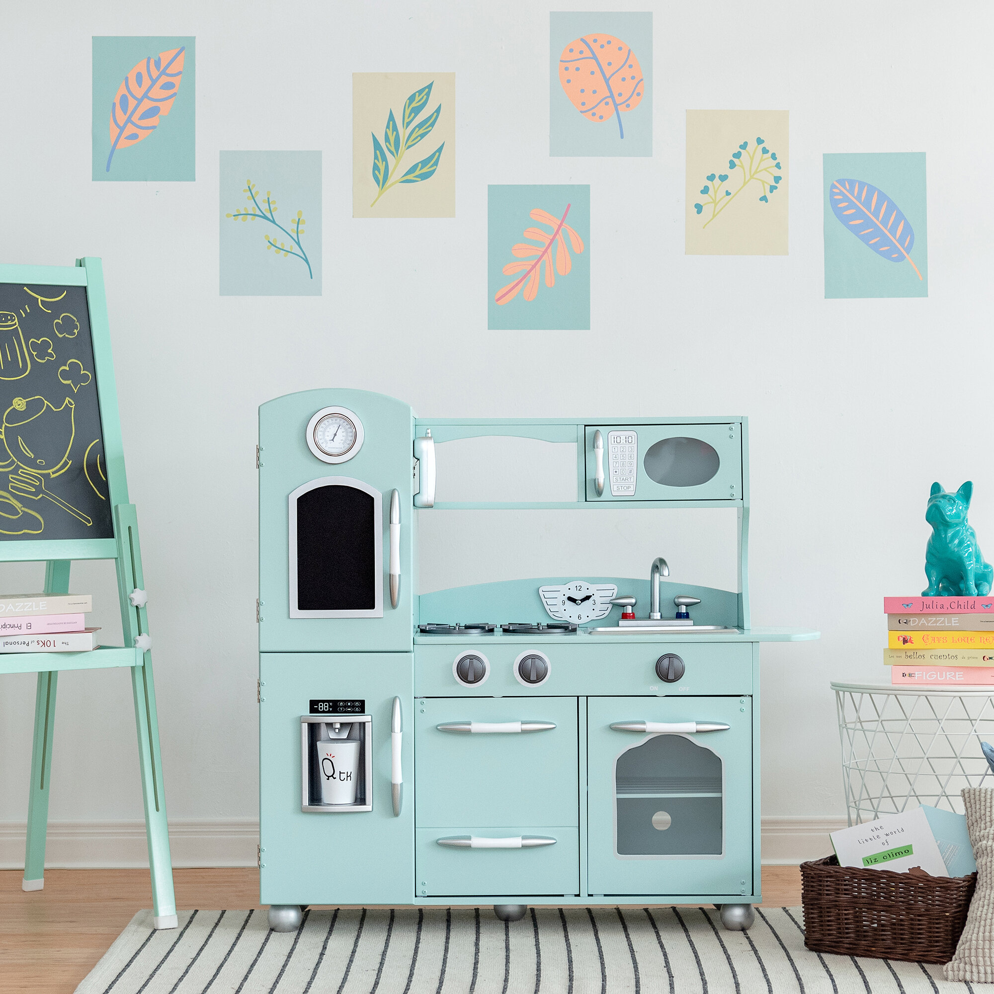 blue wooden play kitchen