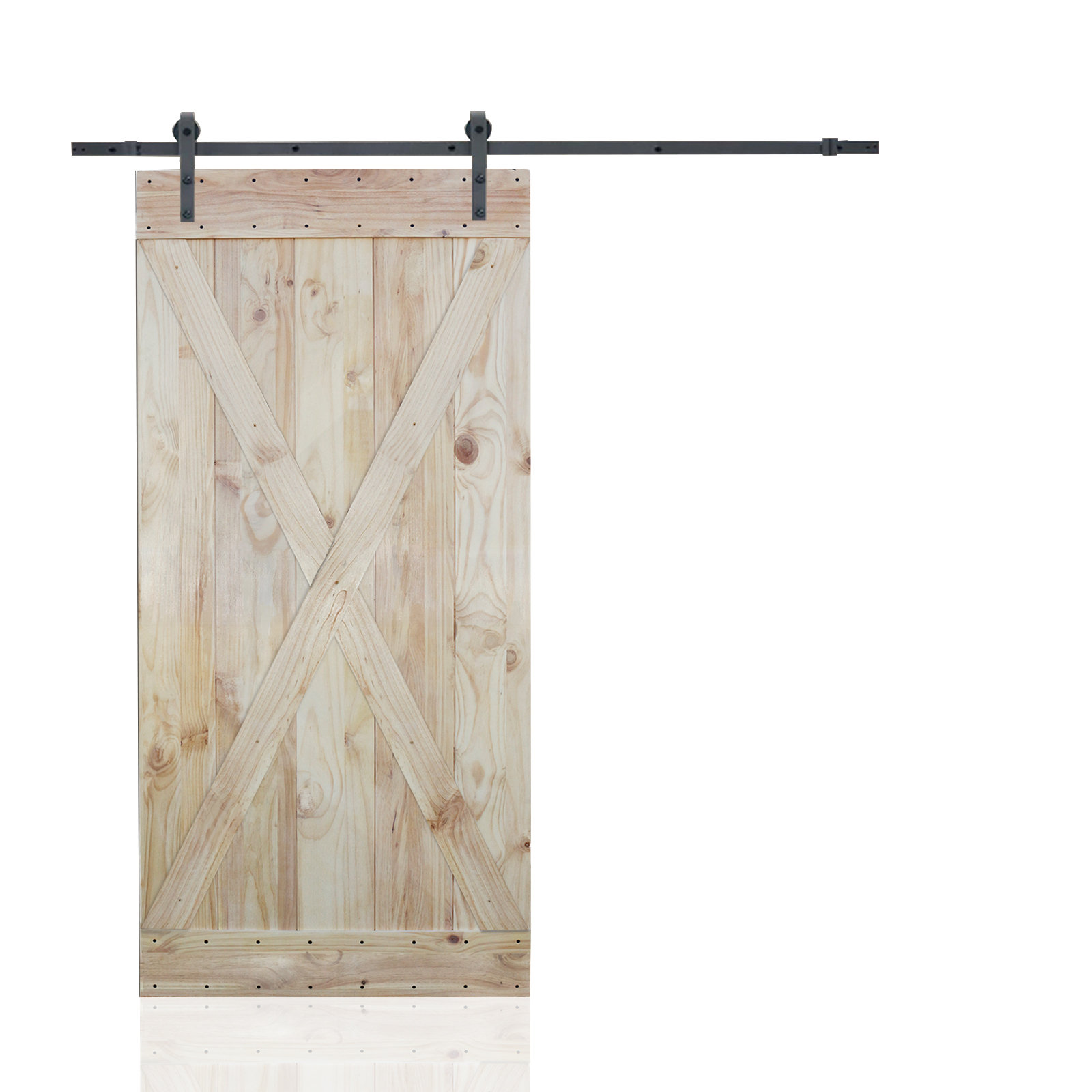 Calhome Paneled Wood Unfinished Double Sided Knotty Barn Door with ...