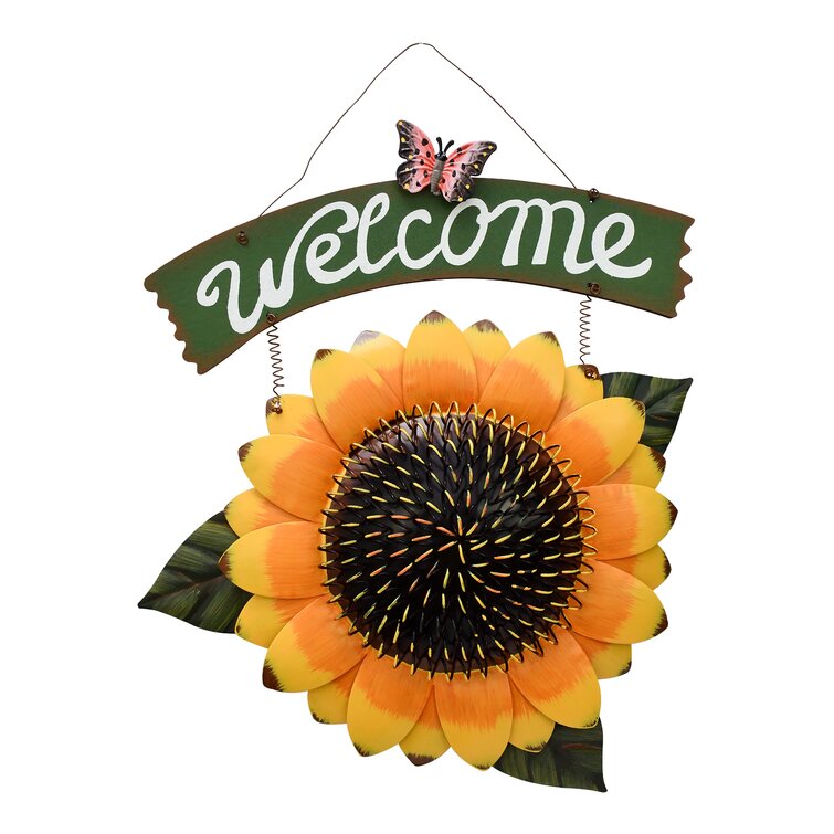 SeaISee 12 x15 Vintage Hanging Butterfly Sunflower Welcome Sign Vintage Sunflower Decor for Door Hanging Home Decor