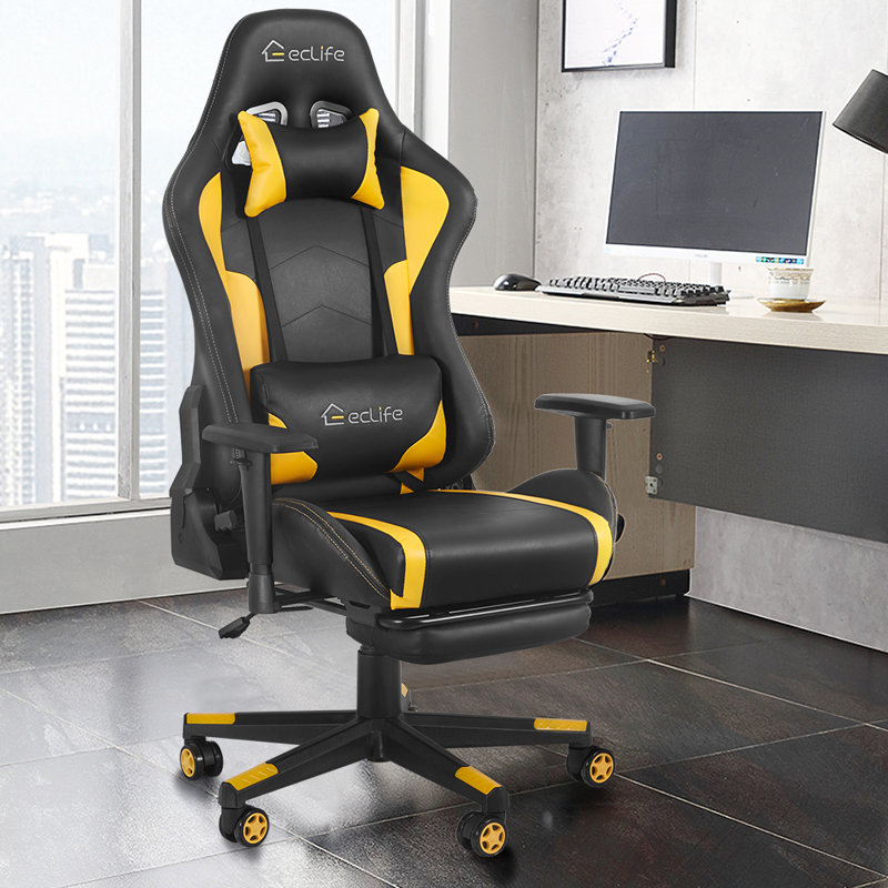 Lintoson Gaming Chair Swivel Pc Chair With Massage Lumbar Support Vantage Style Pu Leather High Back Wayfair