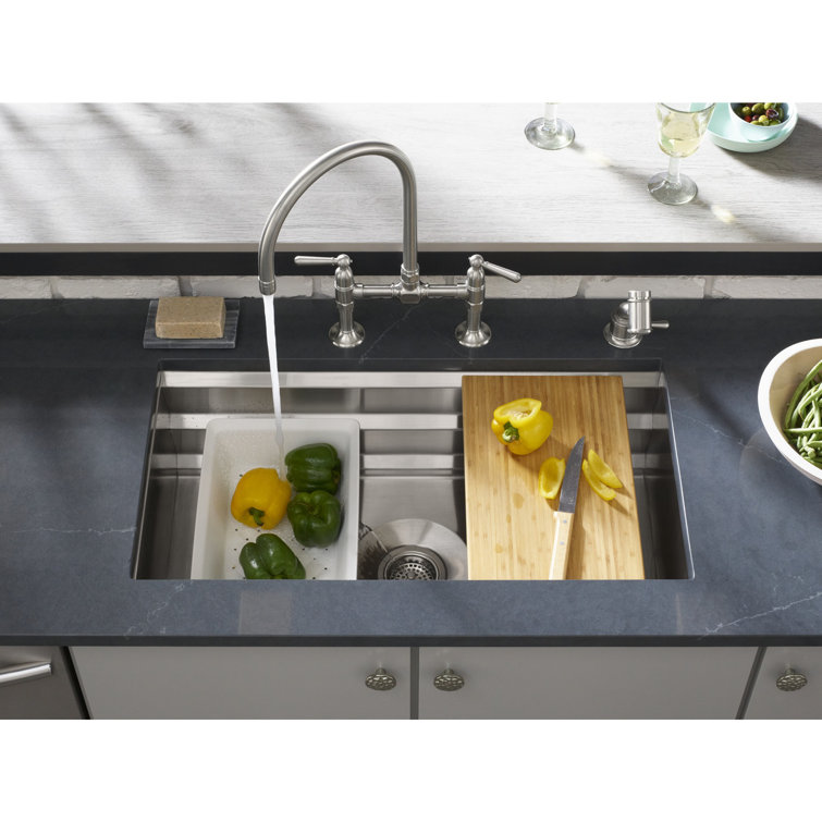 Prolific 29-in x 17-3/4-in x 10-in Under-Mount Single-Bowl Kitchen Sink  with Accessories
