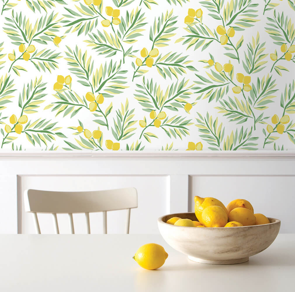 Peel-and-Stick Removable Wallpaper Lemon Fruit Fresh Yellow Summer Kitchen