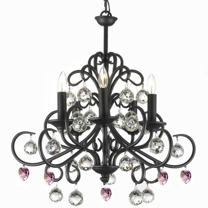 Clemence 5 Light Black Wrought Iron Base Candle Style Chandelier