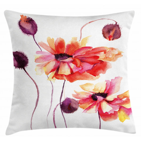 East Urban Home Watercolor Painting Poppy Indoor Outdoor Floral 28 Throw Pillow Cover Wayfair