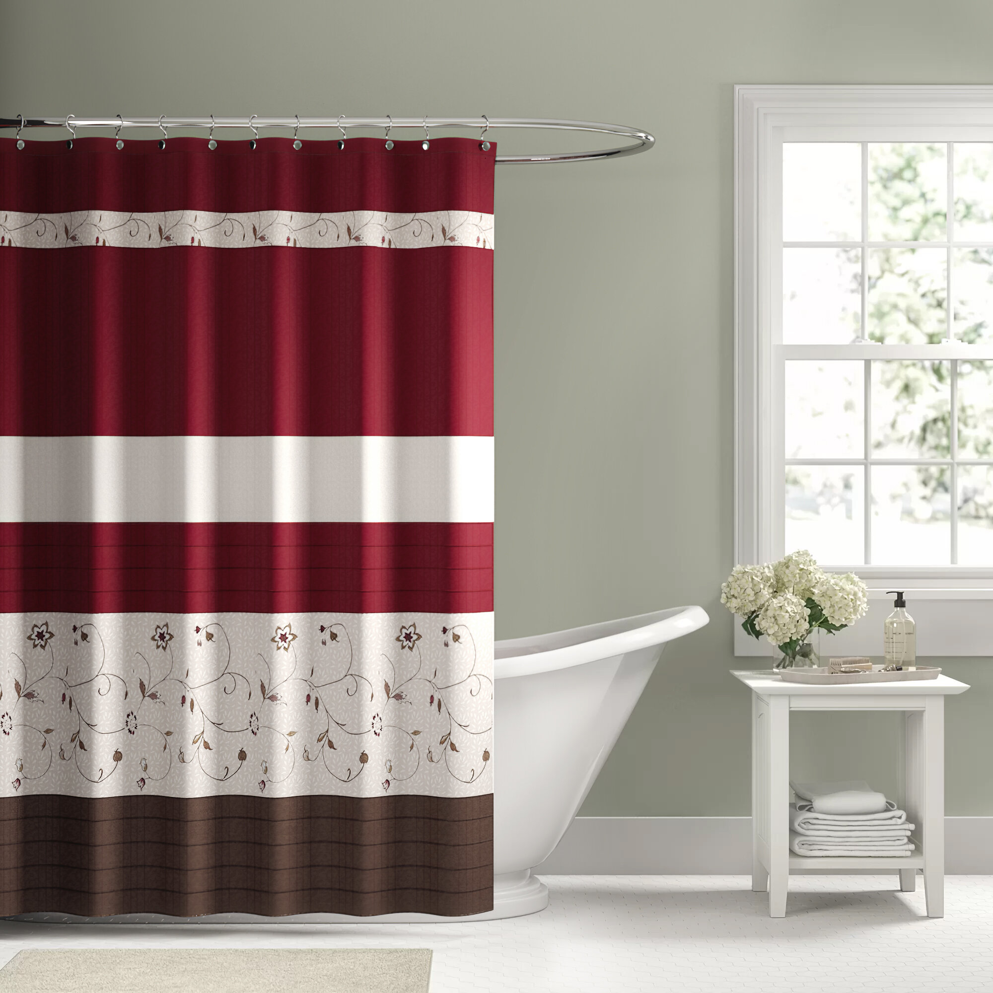 red shower curtain fabric