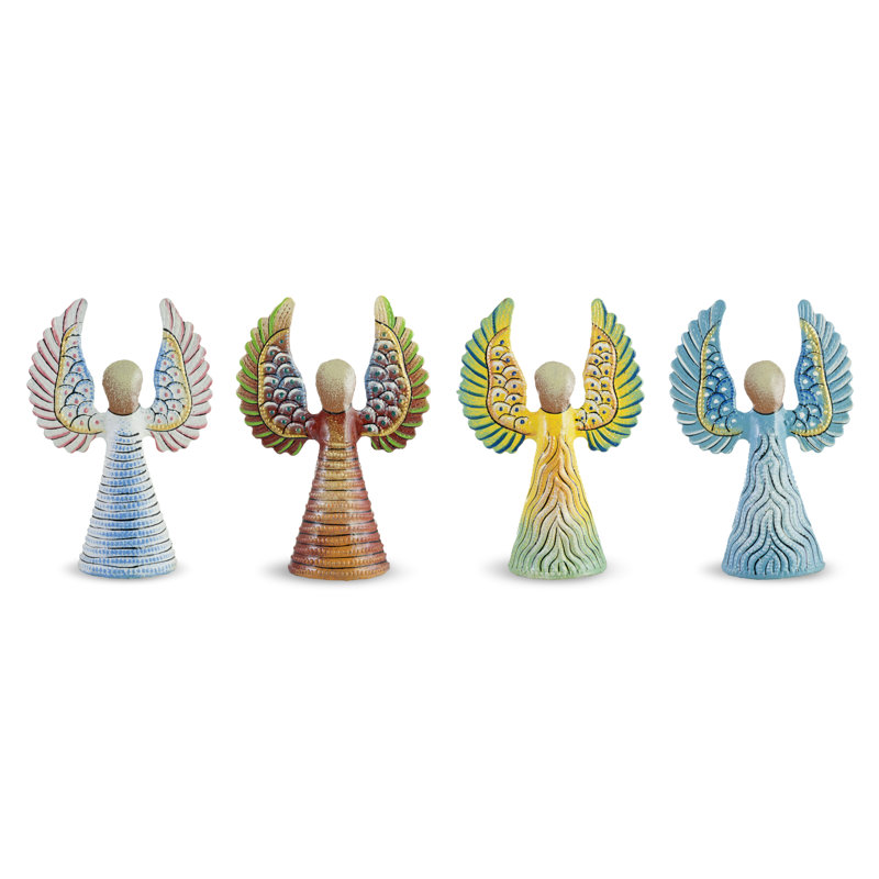 Winston Porter 4 Piece Fienley Painted Angel With Upswept Wing Sculpture Set Wayfair