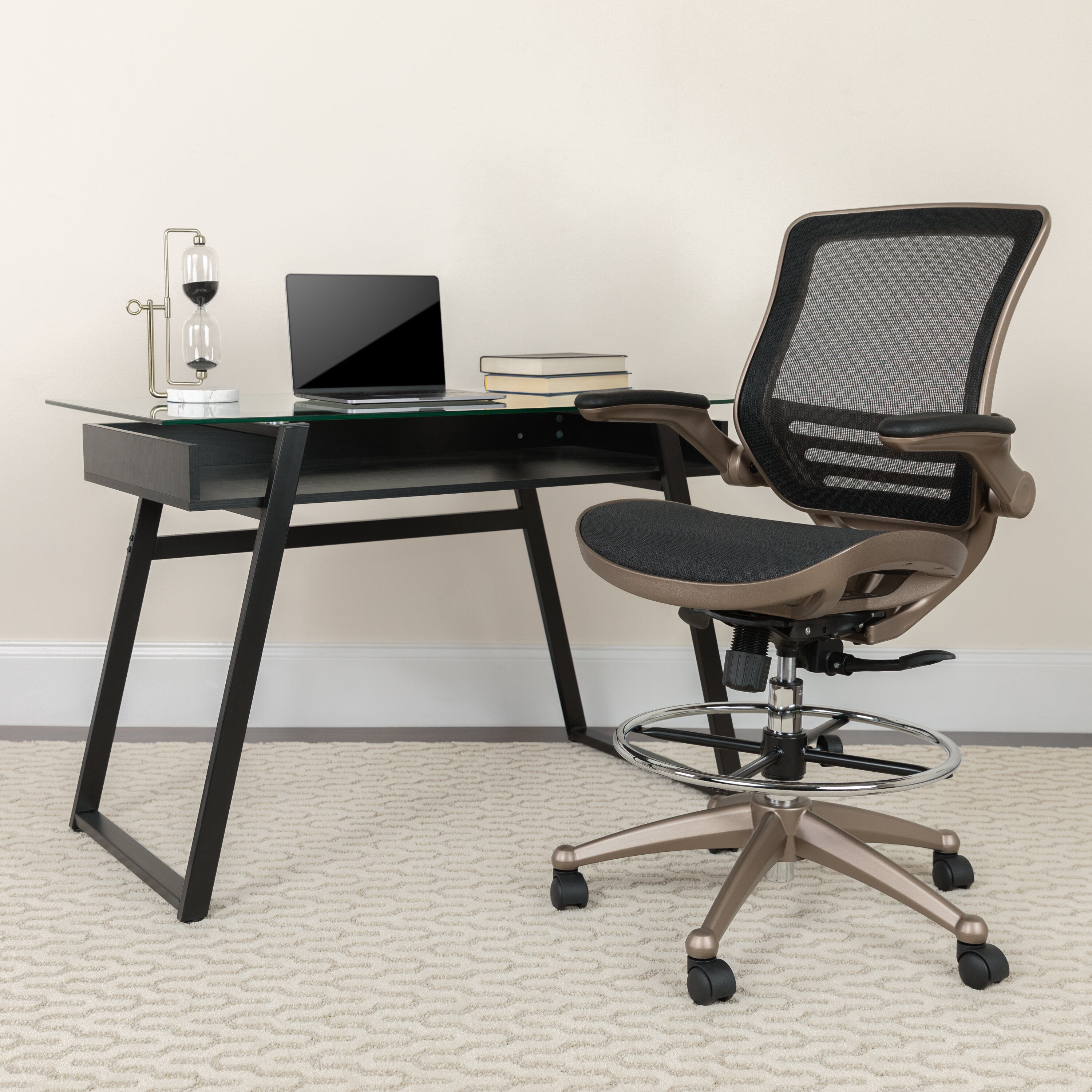 Mid-Back Mesh Office Drafting Chair W/Adjustable Arms Ergonomic Swivel Executive 