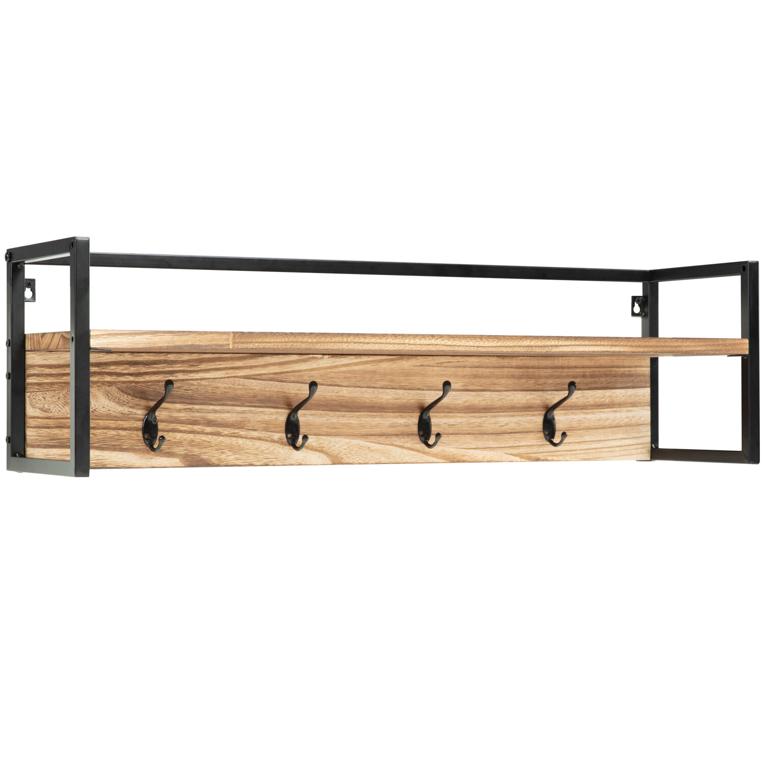 rustic coat rack wall mounted shelf with hooks & baskets