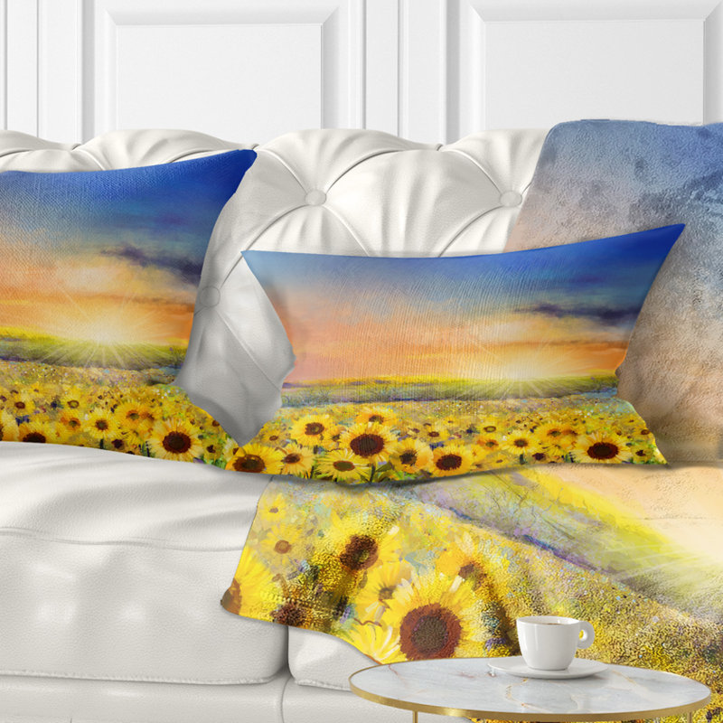 East Urban Home Floral Sunset Over Golden Sunflower Field Lumbar Pillow Wayfair