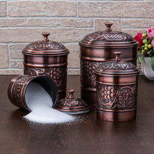 Kitchen Canisters - Antique Copper Embossed Diamond 4-PcCanister Set -  Mocome Decor