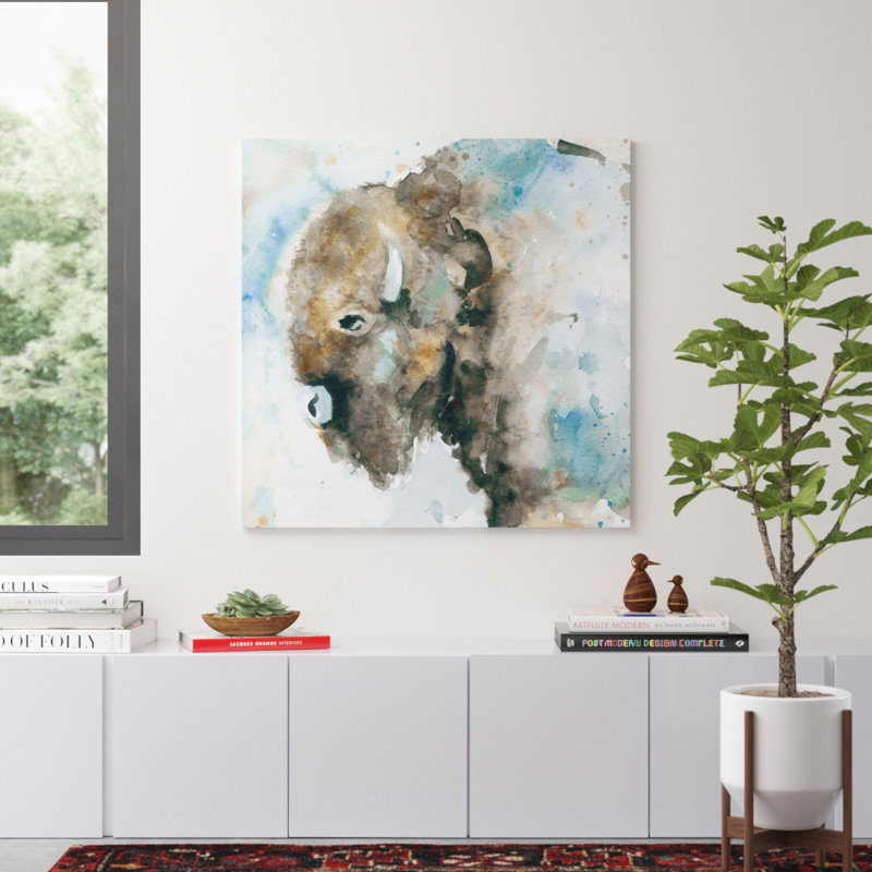 Buffalo On Blue Wrapped Canvas Painting Print Reviews Allmodern
