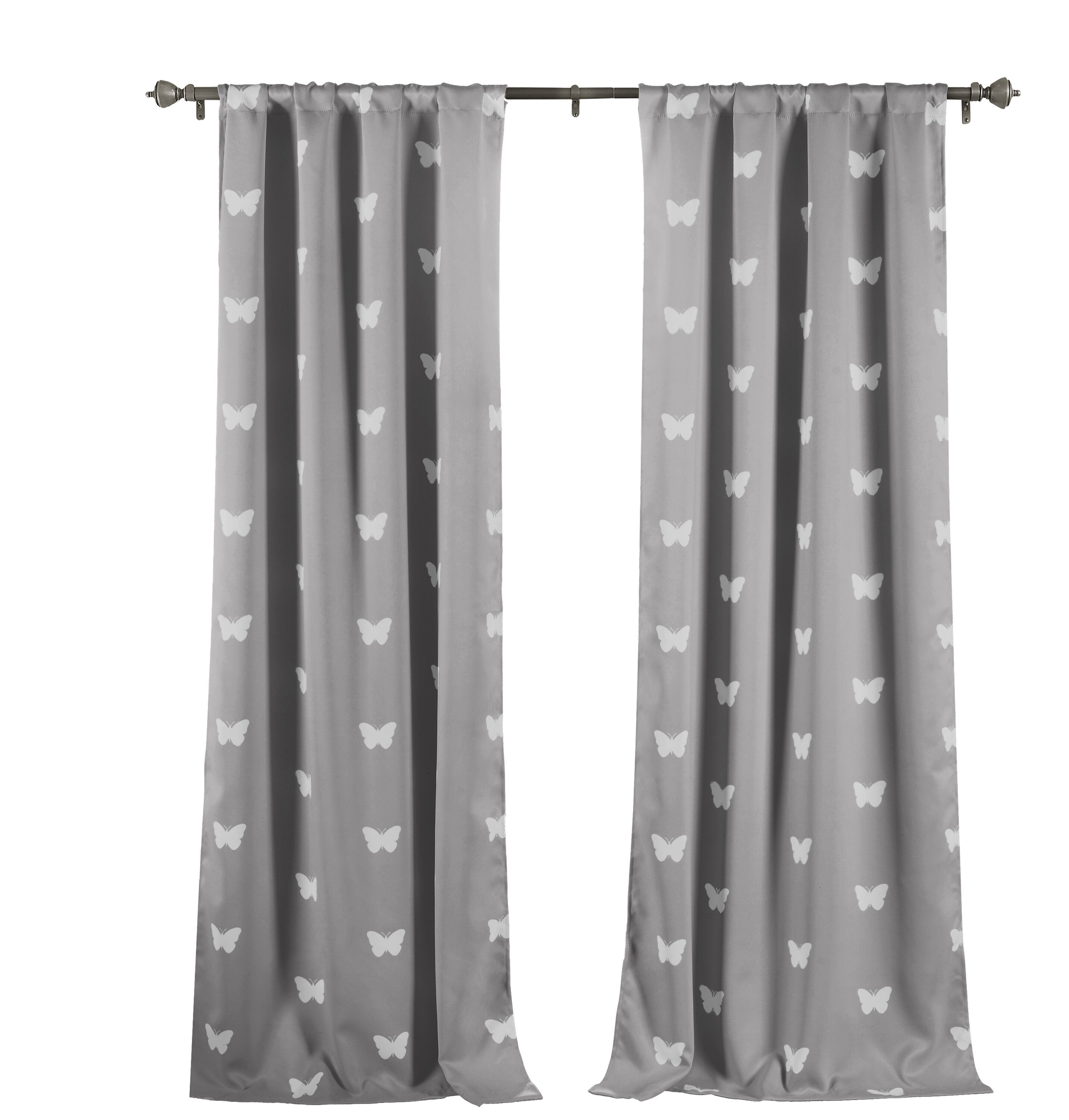 Set of 2 Butterfly Print Blackout Thermal Pole Top Window Curtains Pair Panel 