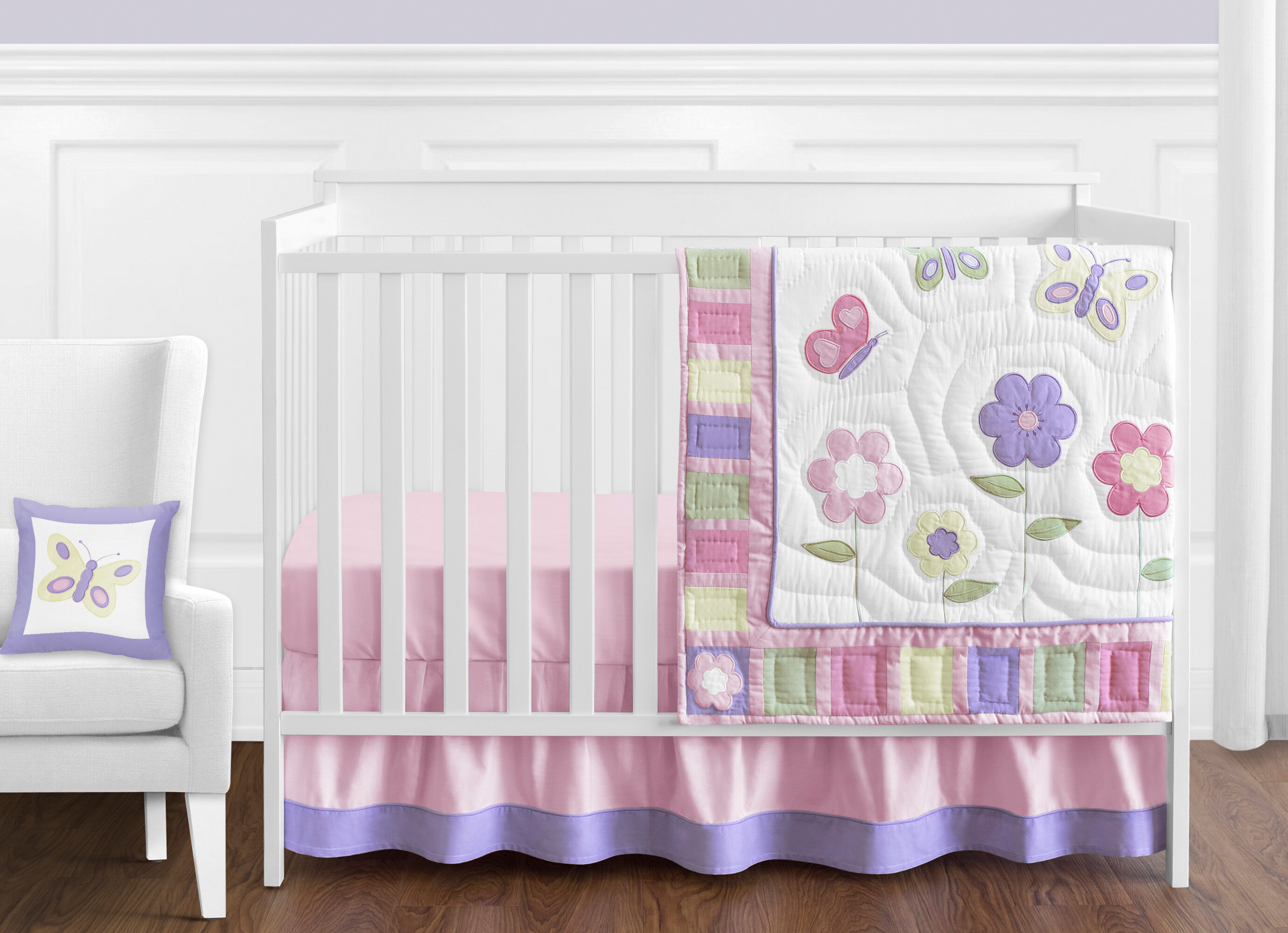 pink butterfly crib bedding