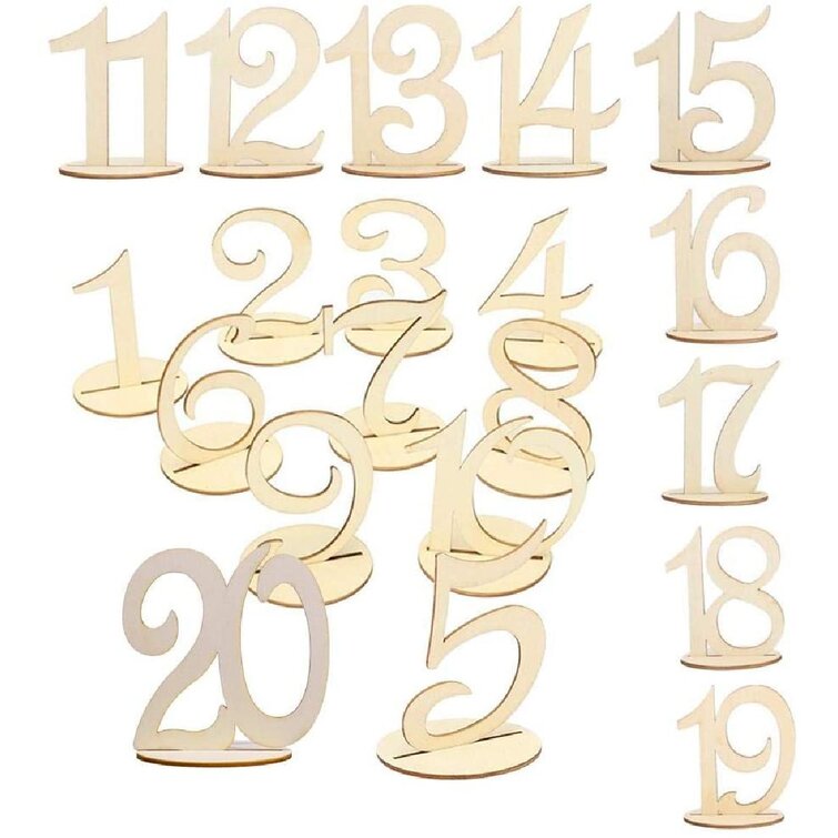 Wooden Table Numbers Set Seat Cards+Base Holder 1-20 for Wedding Party Art H