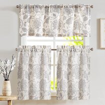 2 Panels of W32 x L36 inch Tiers W60 x L18 Valance Thermal Insulated Energy Saving Greyish White DWCN 3 Piece Blackout Kitchen Curtain Set Rod Pocket Top Kitchen Window Curtain 
