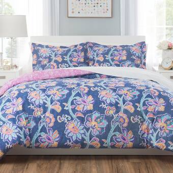 Nicole Miller Blue Purple Microfiber Reversible Traditional Comforter Set Reviews Wayfair