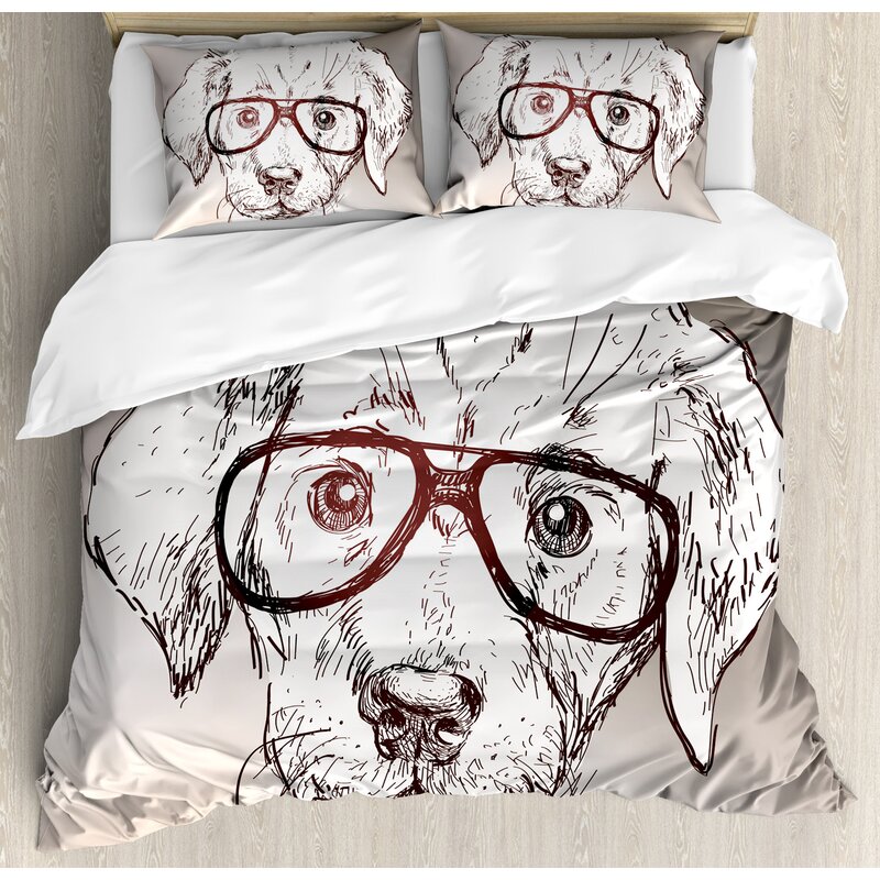 Ambesonne Modern Cute Hipster Puppy With Glasses Smart Dog Nerd