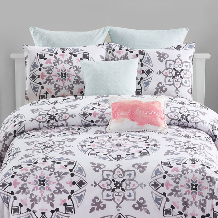 Winston Porter Callie Medallion 7pc Comforter Set Black Grey And
