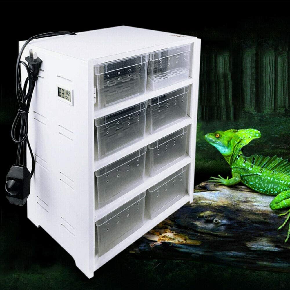 Acrylic Feeding Box Reptile Breeding Cabinet with Hygrometer Thermostat Function Heating Pad 8Pcs Transparent Reptile Breeding Box 220V Black 