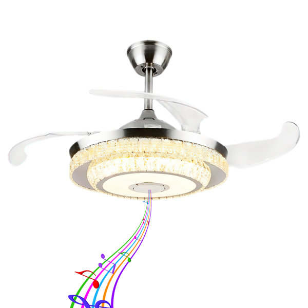 42" Ceiling Fan with Light kit and Bluetooth Speaker 7-color Dimming Mute Lamp 