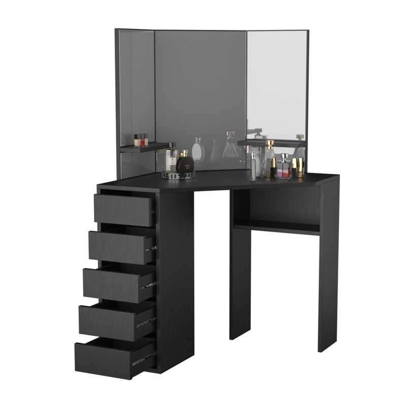 corner makeup vanity table with lighted mirror