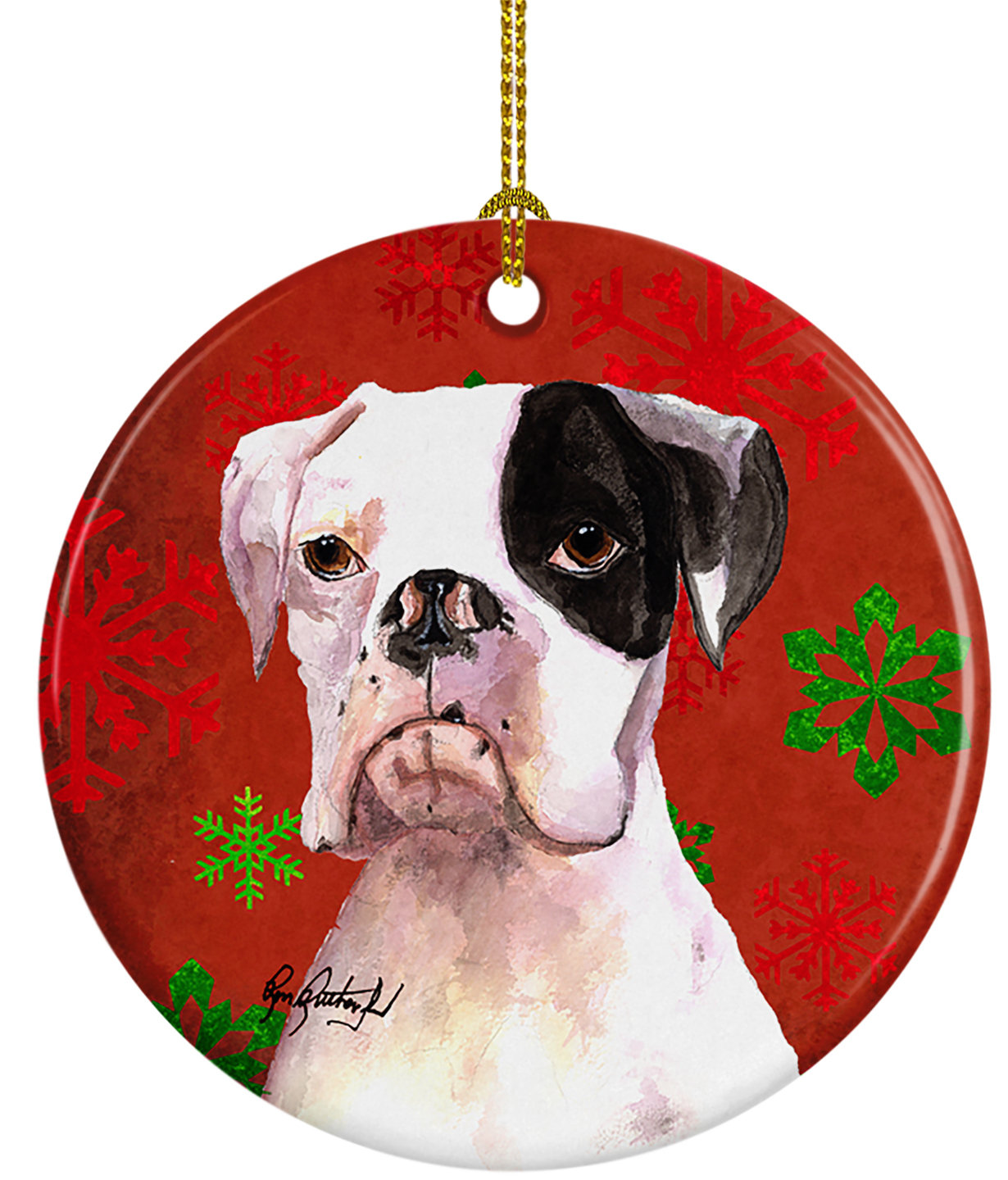 The Holiday Aisle Cooper Snowflakes Boxer Ceramic Hanging Figurine Ornament Wayfair