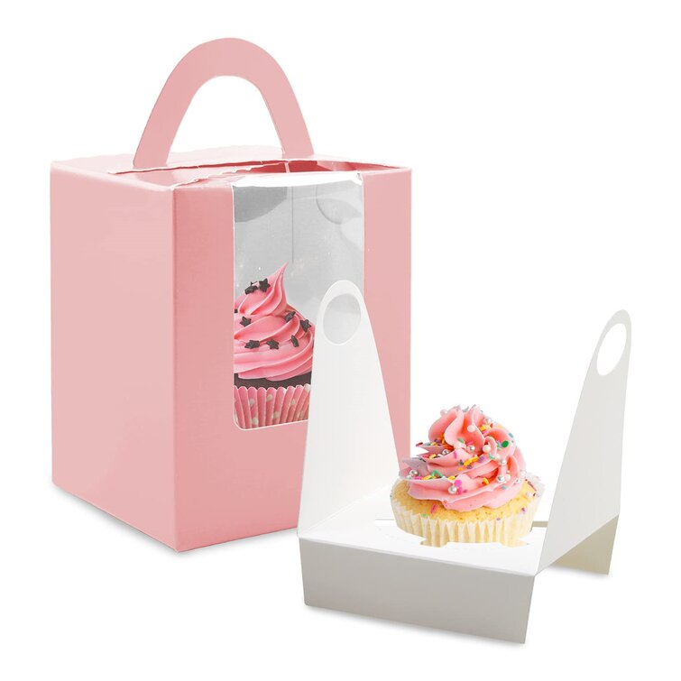 Kraft Cupcake Boxes,50pcs Single Carrier with Window Insert and 