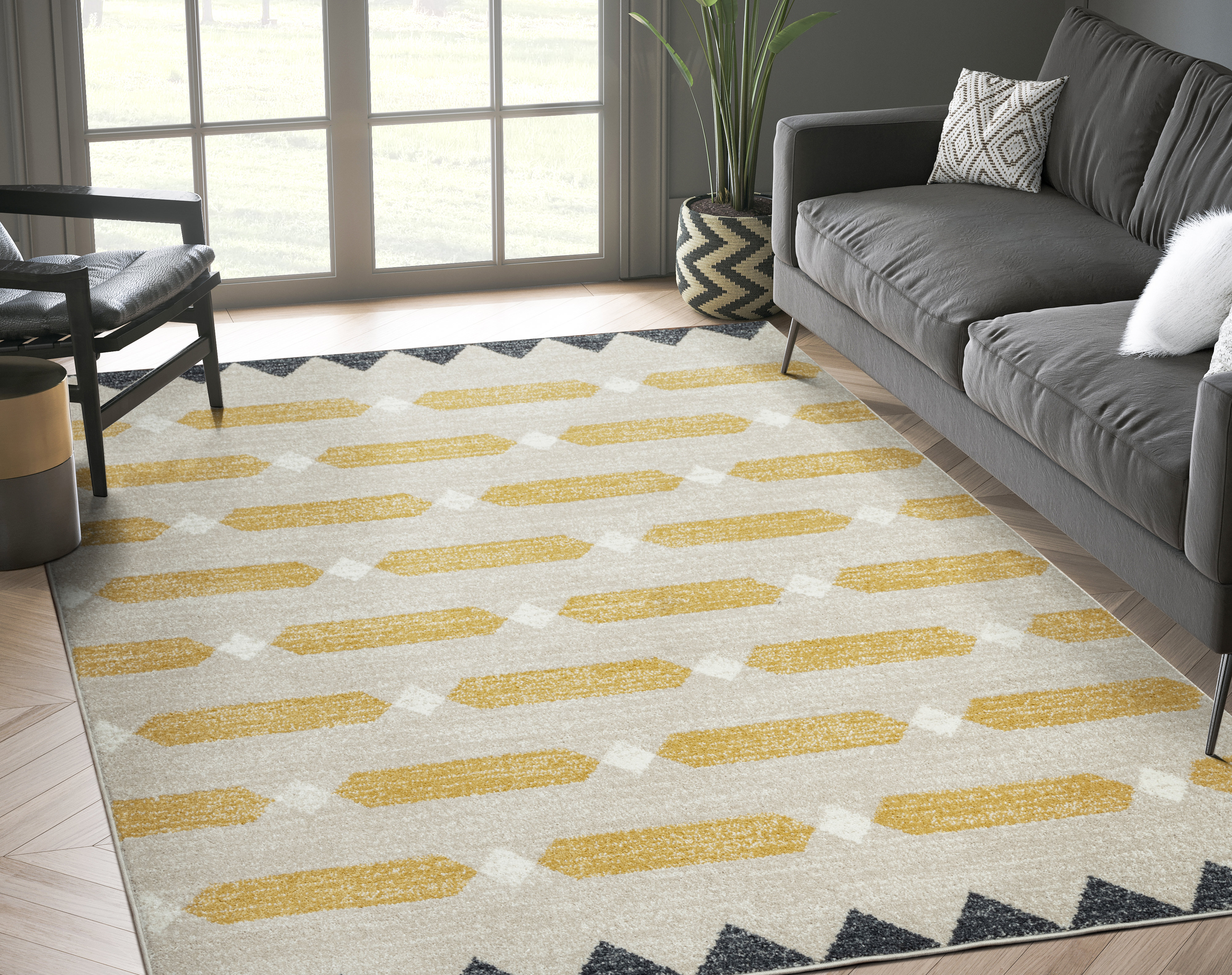Geometric Distressed Turkish Area Rug Laguna Collection Grey & Yellow Modern Style 2'2 x 8' Accent Rug Abani Rugs Geometric Distressed Turkish Area Rug Laguna Collection Grey & Yellow Modern Style 2'2 x 8' Accent Rug Abani Rugs