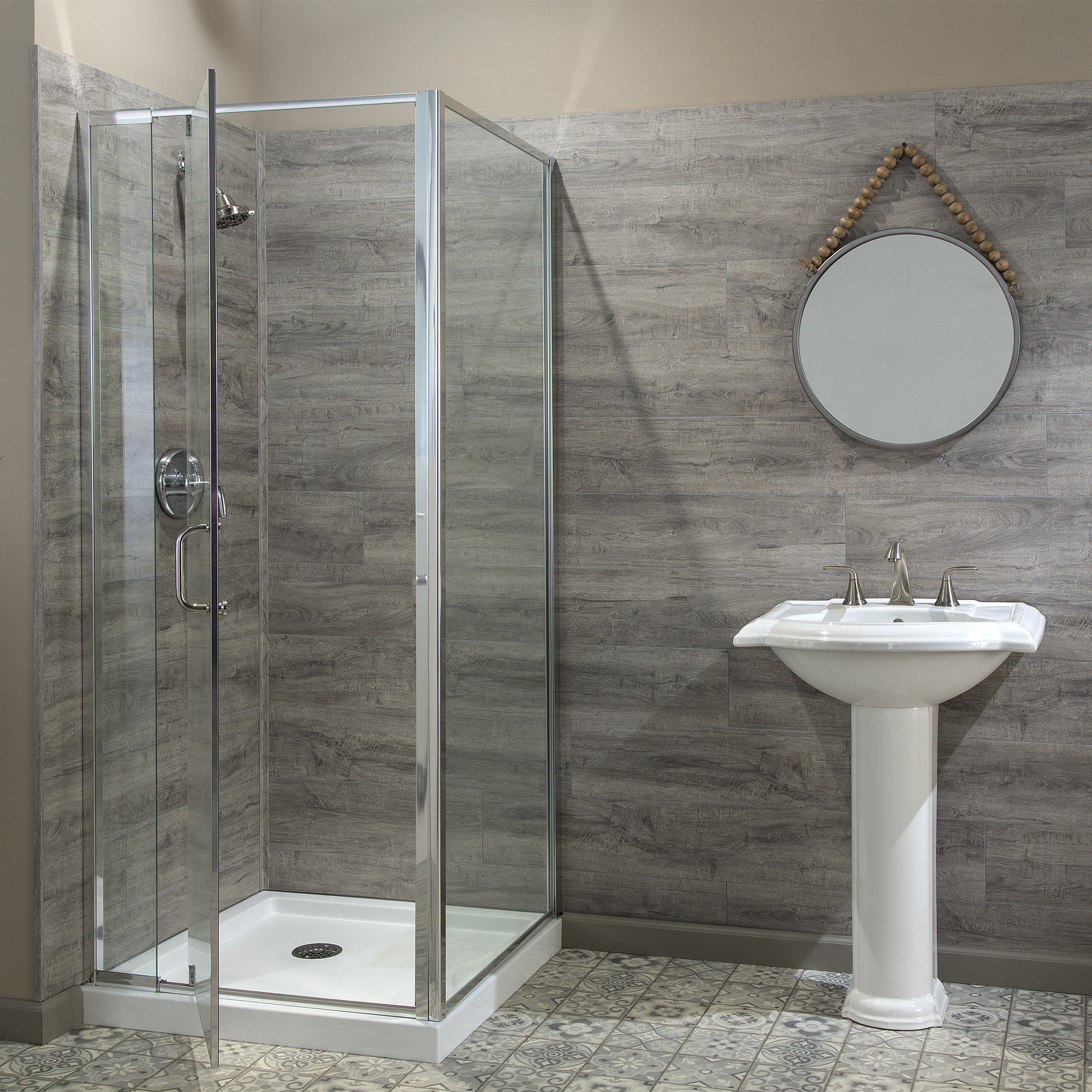 Palisade Plank Tile Shower and Tub Surround Kit in Gray Oak | Wayfair