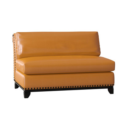 Kingsley 57 Wide Top Grain Leather Slipper Chair Omnia Leather Body Fabric Europa Tangerine Leg Color Chocolate
