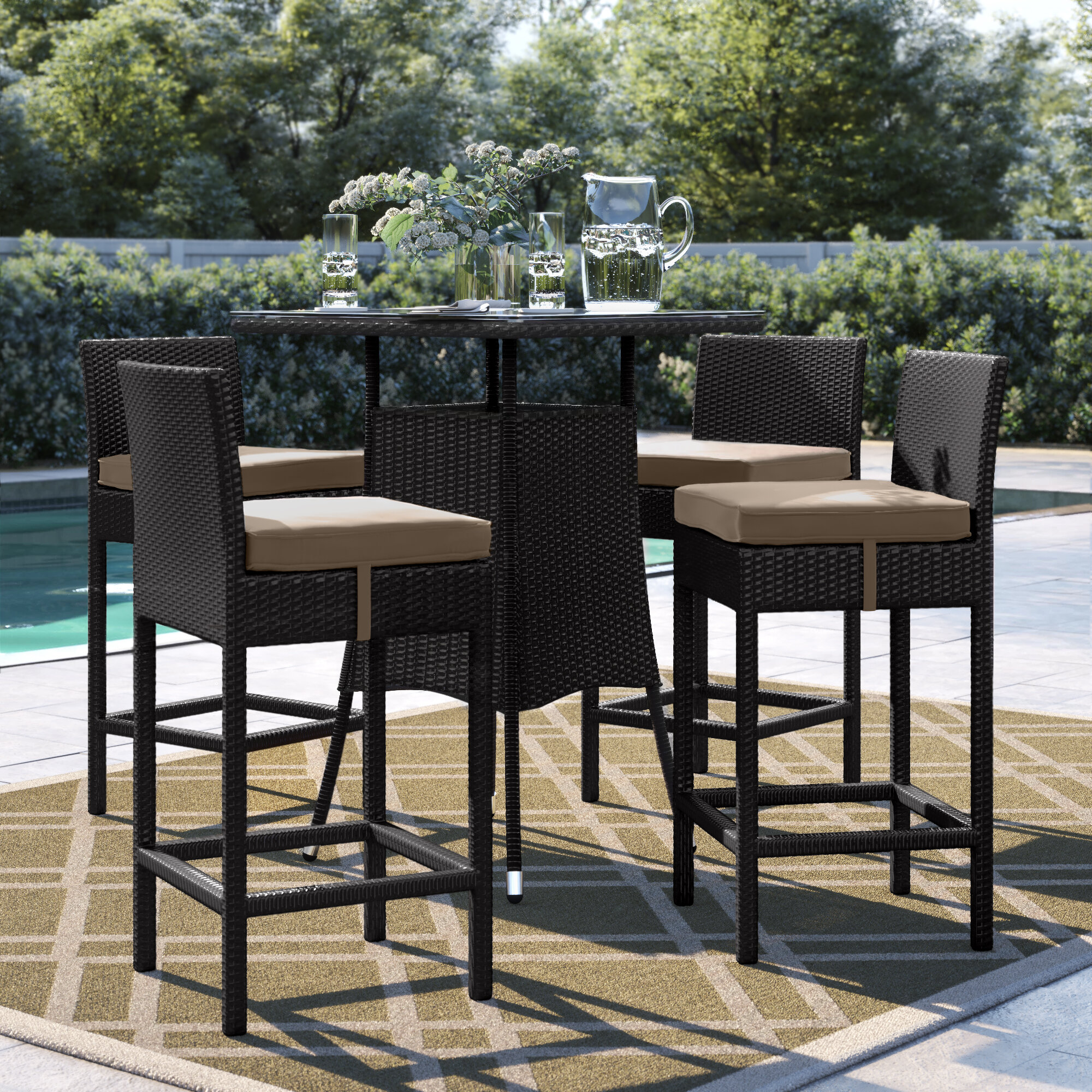 Brentwood Square 4 Person 315 Long Bar Height Dining Set With Cushions 