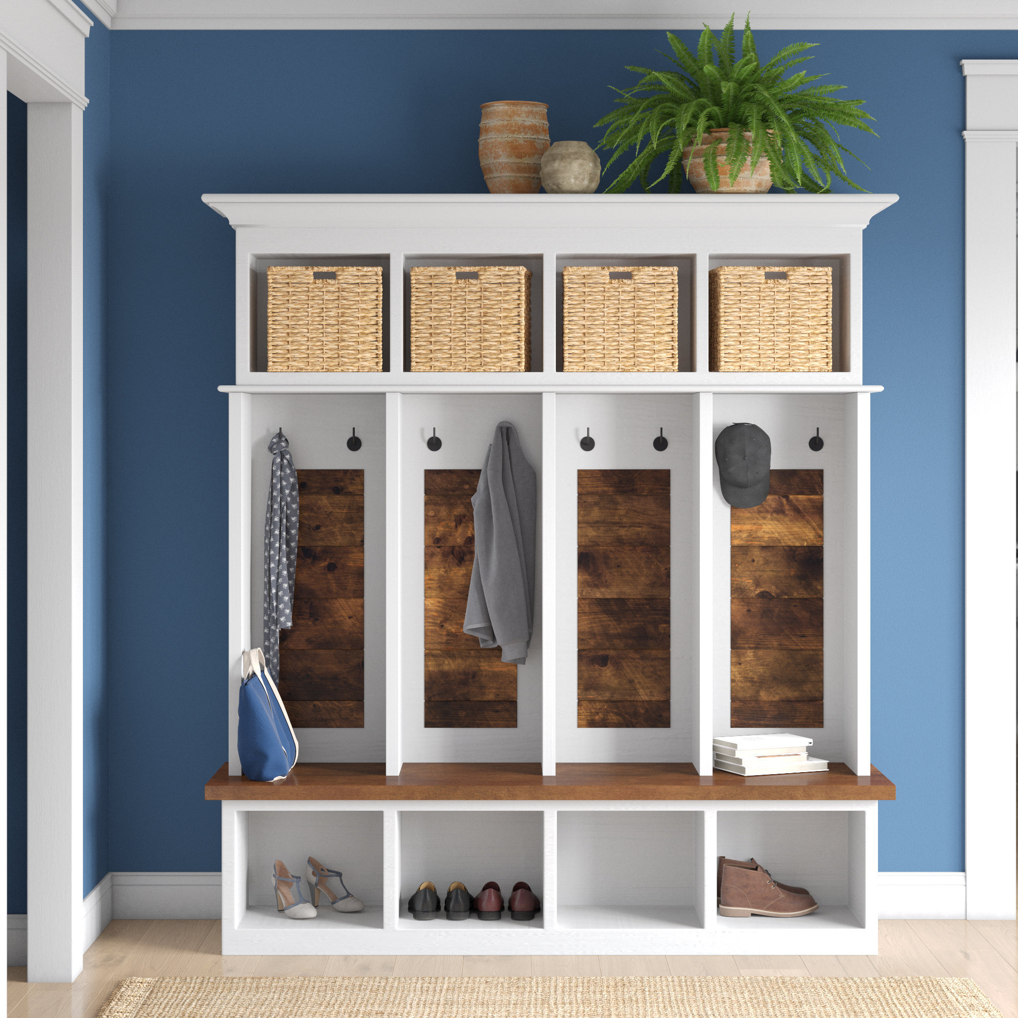 Custom Made Wood Hall Tree With Bench Mudroom Farmhouse Entry Way Furn