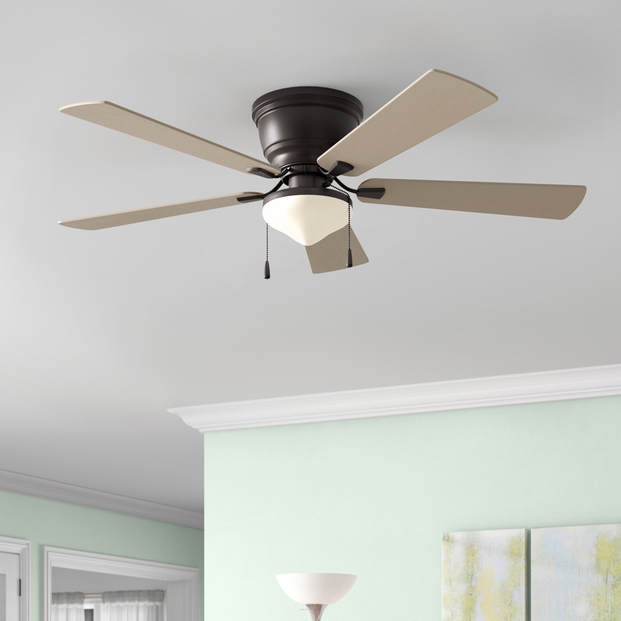 Calcutta 52 Chatham 5 Blade Flush Mount Ceiling Fan With Pull Chain And Light Kit Included Wayfair