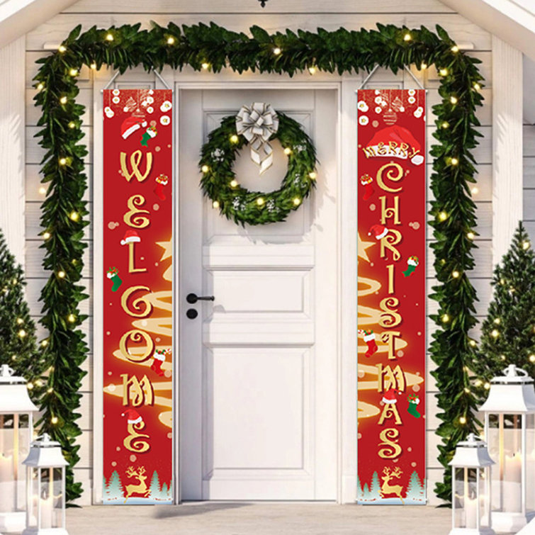 The Holiday Aisle® 2022 New Merry Christmas Decor Banners New Year Outdoor Indoor Christmas Decorations Welcome Bright Red Xmas Porch Sign Hanging Hot | Wayfair