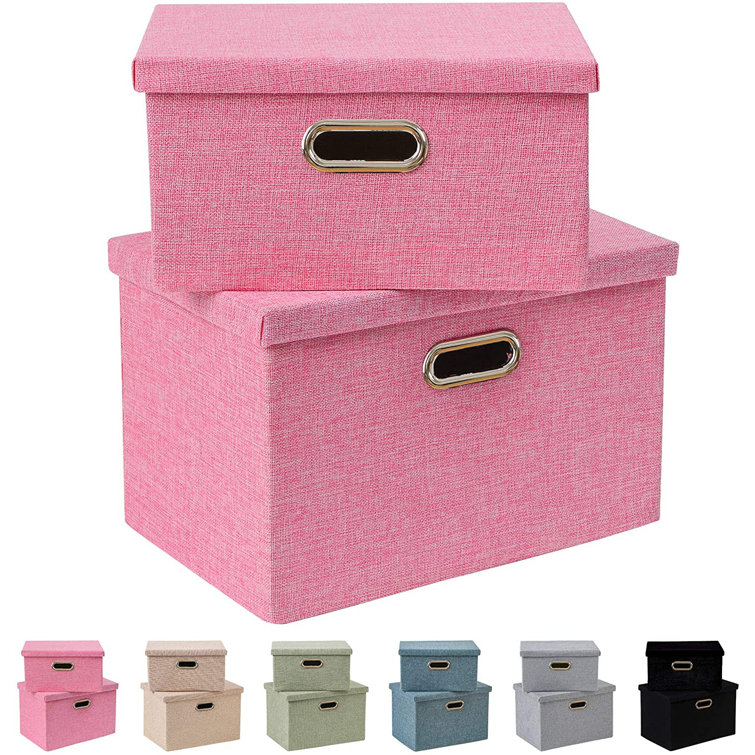 Rebrilliant Foldable Lidded Storage Bins Cube Linen Fabric Storage Basket With Handle Organizer Box Containers For Shelf Home Office Closet Nursery 2 Pack Pink Wayfair